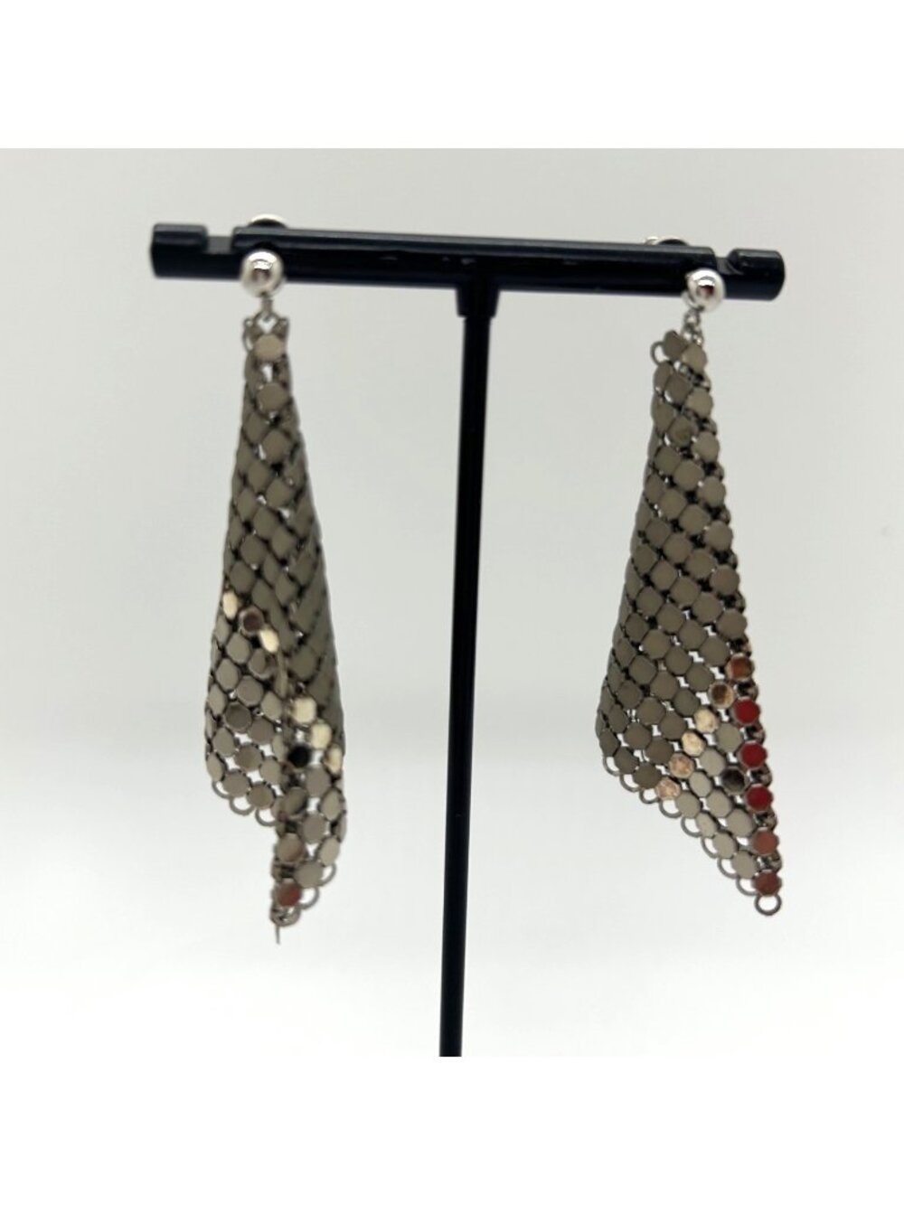 Silver-Tone Mesh Dangle Earrings Two-Tone Geometric Chic Chainmail Vintage
